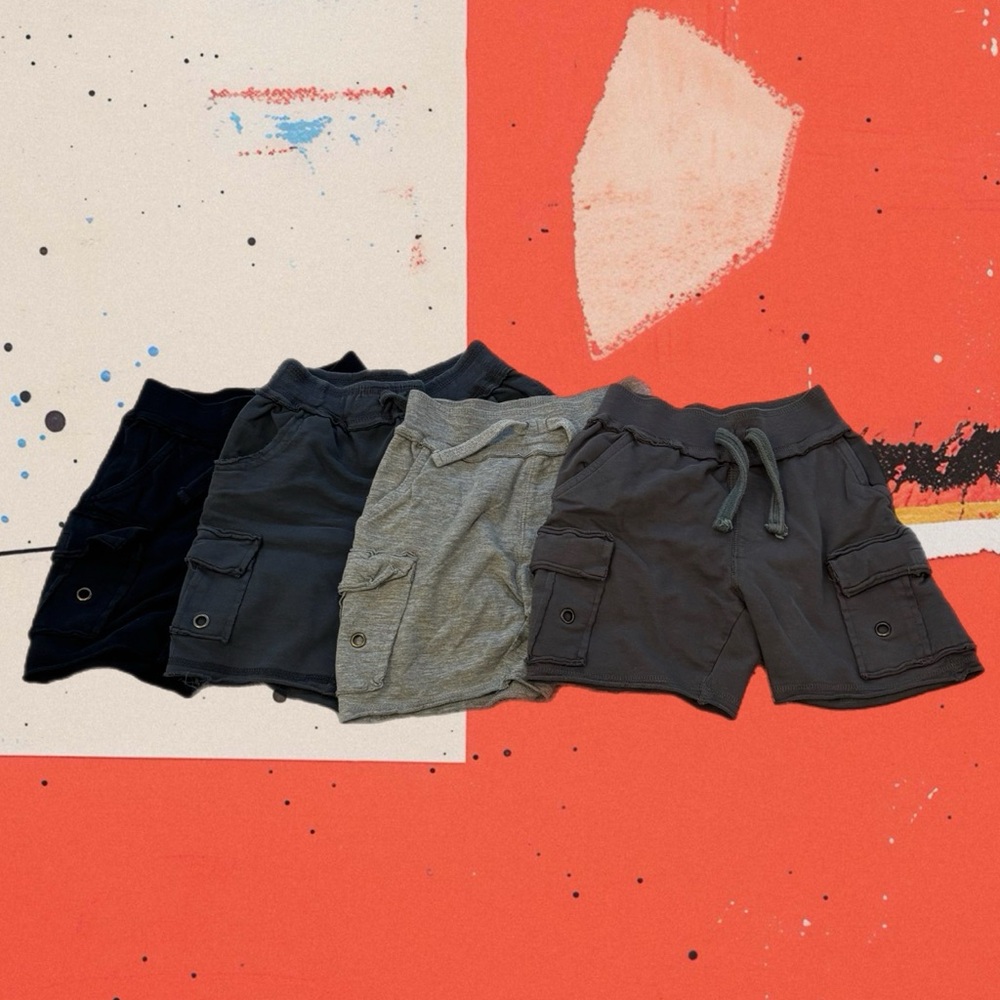 Lot of 4 Mish Boys Kids Casual Shorts - Navy and Multiple Grays Size 4 / 4T